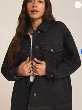 Z Supply Niles Black Knit Denim Oversized Jean Jacket Size S NWT